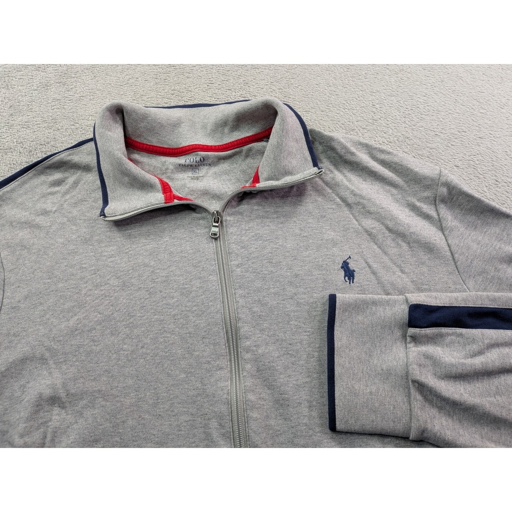 Polo Ralph Lauren Mens XL Gray Full Zip Track Jacket Navy Stripe Cotton RN41381